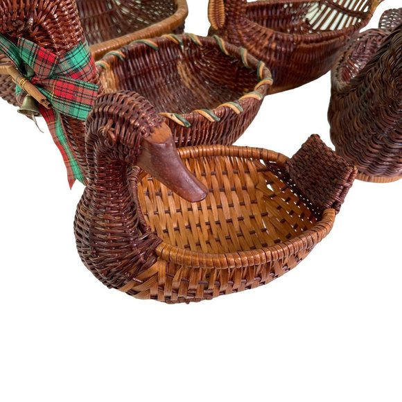 Vintage 6 Wicker and Wood Animal Basket 6 pc Lot Turkey Duck Rabbit Reindeer - Picture 10 of 15